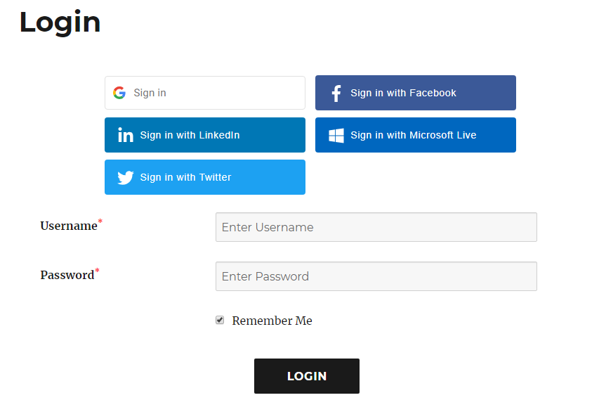 Social Login Screenshot